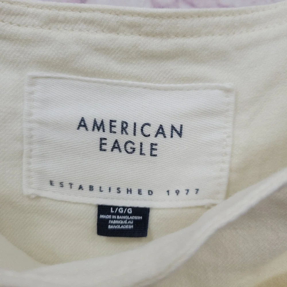 American Eagle Cream Linen Blend Overalls Jumpsuit L Wide Leg Boho Utility